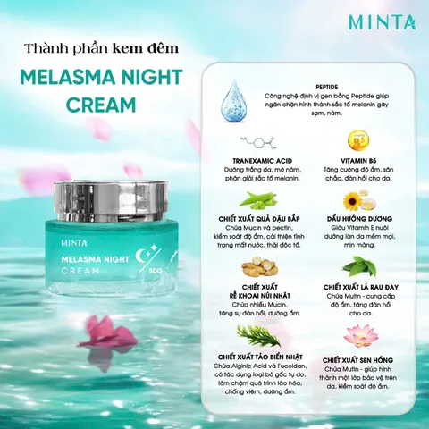 Kem Đêm Minta Melasma 50g - Dưỡng Trắng, Ngừa Nám Tàn Nhang, Cấp Ẩm Sâu, Ngăn Ngừa Lão Hóa Da