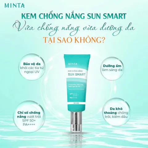 Kem Chống Nắng Minta Sun Smart 50g - SPF50+ PA++++, Chống Nắng Tia UV, Nâng Tông Da, Dưỡng Ẩm, Không Trôi Nước, Dành Cho Da Nhạy Cảm