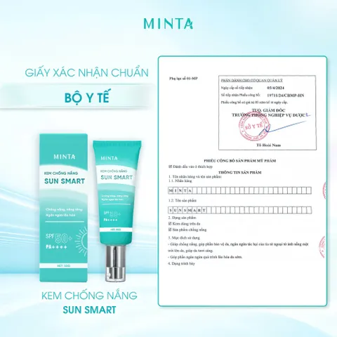 Kem Chống Nắng Minta Sun Smart 50g - SPF50+ PA++++, Chống Nắng Tia UV, Nâng Tông Da, Dưỡng Ẩm, Không Trôi Nước, Dành Cho Da Nhạy Cảm