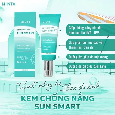 Kem Chống Nắng Minta Sun Smart 50g - SPF50+ PA++++, Chống Nắng Tia UV, Nâng Tông Da, Dưỡng Ẩm, Không Trôi Nước, Dành Cho Da Nhạy Cảm
