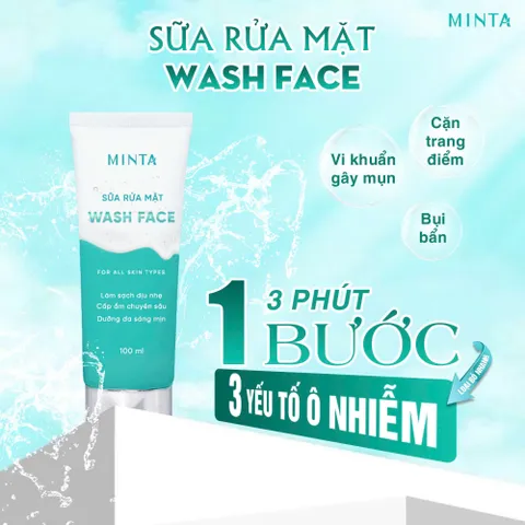 Sữa Rửa Mặt Minta Wash Face 100ml - Làm Sạch Dịu Nhẹ, Cấp Ẩm Chuyên Sâu, pH 5.5, Phù Hợp Mọi Loại Da, Dưỡng Da Tươi Sáng