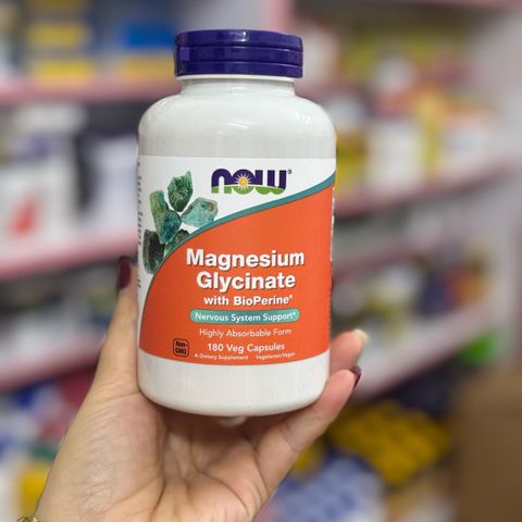 NOW Magnesium Glycinate với BioPerine - Hỗ trợ Giấc Ngủ, Thần Kinh, Giảm Stress - 180 Viên - Hàng Mỹ Chính Hãng