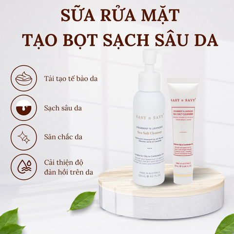 Sữa Rửa Mặt Tạo Bọt Muối Biển Oải Hương & Bạc Hà Sasy n Savy - Sạch Sâu, Phù Hợp Da Dầu, Hương Thơm Tươi Mát 100mL