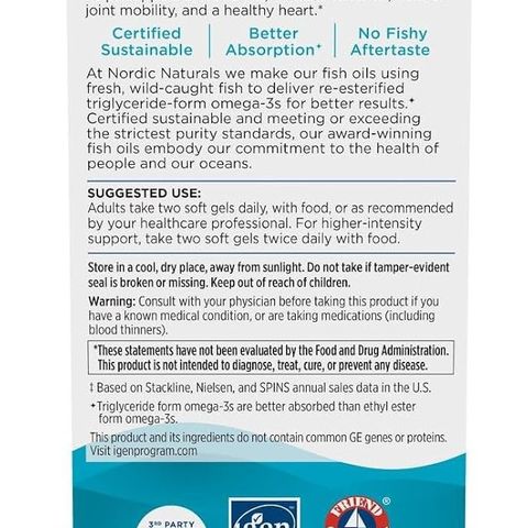 Viên Uống Dầu Cá Omega-3 Nordic Naturals Ultimate Omega 1280mg - Hỗ Trợ Tim Mạch, Não Bộ và Thị Lực, Sản Phẩm Từ Mỹ