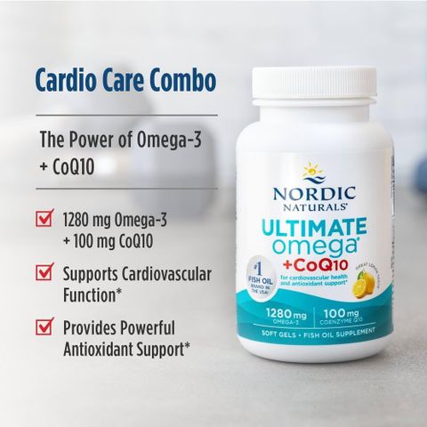 Viên uống dầu cá Ultimate Omega 1280mg và CoQ10 Nordic Naturals - Tăng cường sức khỏe tim mạch, bổ sung năng lượng, chống oxy hóa - 60 viên