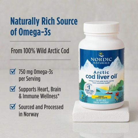 Dầu Gan Cá Tuyết Bắc Cực Nordic Naturals - Viên Uống 180 Viên Hỗ Trợ Tim Mạch và Miễn Dịch, Vị Chanh Ngon
