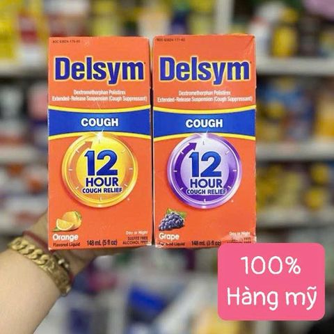 Delsym Cough 12 Hour 148ml - Siro Giảm Ho Kéo Dài 12 Giờ Vị Cam/Nho, Hỗ Trợ Dịu Cơn Ho, An Toàn Ban Ngày và Đêm