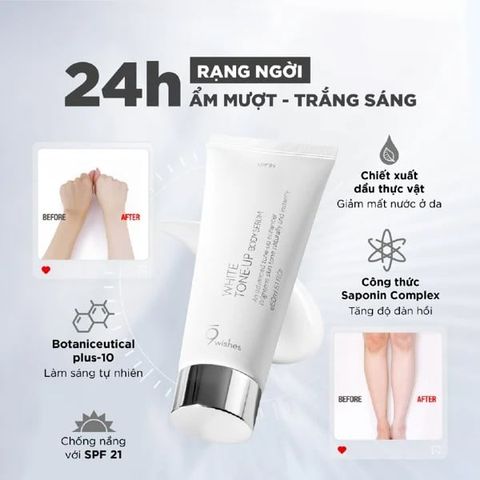 Kem Dưỡng Thể Toàn Thân 9Wishes White Tone Up Body Serum SPF21 150ml - Dưỡng Trắng, Chống Nắng, Chăm Sóc Da Mịn Màng và Khỏe Khoắn