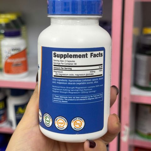 Nutricost Magnesium+ Extra Strength 420mg - Bổ sung magie giảm căng thẳng và hỗ trợ giấc ngủ sâu, 120 viên Hàng Mỹ