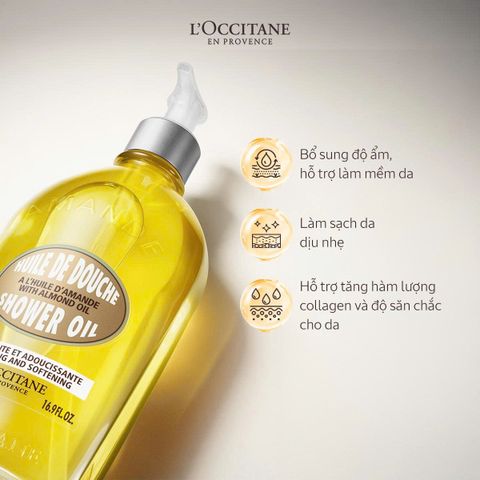 Dầu Tắm Hạnh Nhân L'Occitane Amande Almond Shower Oil 500ML - Dưỡng Ẩm Da Mịn Màng, Trải Nghiệm Spa Tại Nhà, Hương Thơm Ngọt Ngào