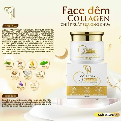 Kem Face Collagen X3 Ban Đêm Chiết Xuất Sữa Ong Chúa - Dưỡng Ẩm, Trắng Da, Mờ Thâm, Chính Hãng MP Đông Anh Nguyễn Huỳnh Như