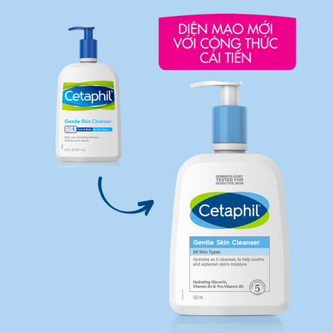 Sữa Rửa Mặt Dịu Nhẹ Cetaphil Gentle Skin Cleanser 500ml Cho Da Nhạy Cảm - Nhập Khẩu Chính Hãng, Không Kích Ứng, An Toàn Cho Da