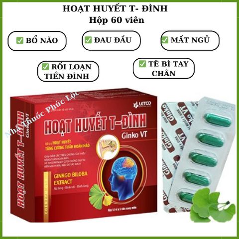 Viên uống Hoạt Huyết T-Đình 60 viên - Tăng cường tuần hoàn não, cải thiện trí nhớ, giảm đau đầu và hoa mắt cho người lớn tuổi