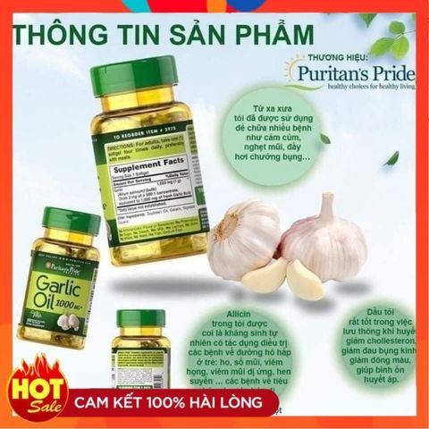 Viên uống tinh dầu tỏi không mùi Garlic Extract 1000mg 100 viên - Hỗ trợ tim mạch và cải thiện sức khỏe - Puritan's Pride