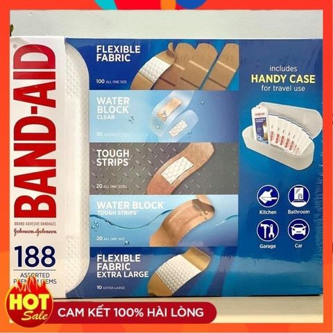 Băng cá nhân Band-Aid Brand - Hộp 188 miếng, Băng dán vết thương linh hoạt, chống thấm nước, bảo vệ và mau lành cho gia đình