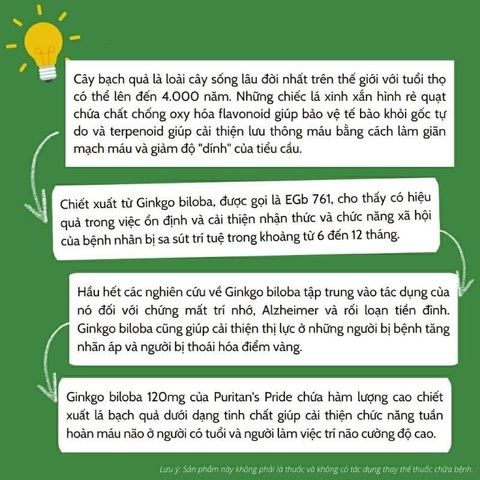 Viên uống bổ não Ginkgo Biloba 120mg Puritan's Pride - Hỗ trợ tuần hoàn não, tăng cường trí nhớ, giảm chóng mặt, đau đầu