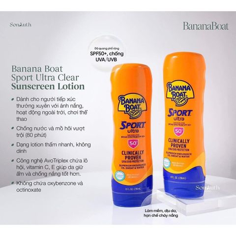 Bình Xịt Kem Chống Nắng Thể Thao Chống Nước Banana Boat Ultra Sport SPF 50+ - Bảo Vệ Da Khi Tập Thể Thao, Bơi Lội, Hoạt Động Ngoài Trời