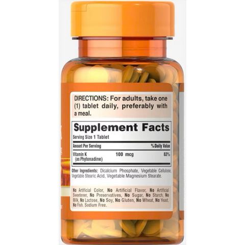 Puritan's Pride- Viên uống bổ sung vitamin K 100mcg 100 viên