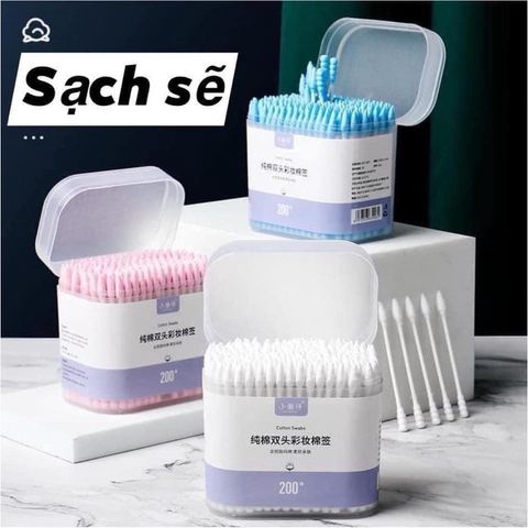Hộp 200 Tăm Bông Ngoáy Tai 2 Đầu - Bông Kháng Khuẩn Chất Lượng Cao, An Toàn Vệ Sinh Tai, Mũi, Trang Điểm