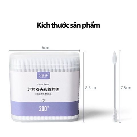 Hộp 200 Tăm Bông Ngoáy Tai 2 Đầu - Bông Kháng Khuẩn Chất Lượng Cao, An Toàn Vệ Sinh Tai, Mũi, Trang Điểm
