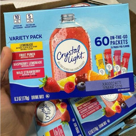 [Tách Lẻ ]BỘT PHA NƯỚC TRÁI CÂY KHÔNG ĐƯỜNG CRYSTAL LIGHT POWDERED DRINK MIX VARIETY PACK  60 gói