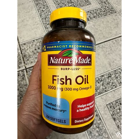Dầu cá Nature Made Fish Oil 1000mg (300mg Omega-3) 200 viên hỗ trợ sáng mắt, tim mạch, huyết áp trí não