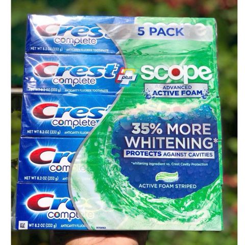 Kem Đánh Răng Crest Extra Whitening Plus Scope - 323g, Chăm Sóc Răng Miệng, Loại Bỏ Mảng Bám, Hơi Thở Thơm Mát Bạc Hà