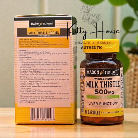 Viên Uống Hỗ Trợ Thải Độc Gan Mason Natural Milk Thistle 500mg - Bổ Gan, Giải Độc, 60 Viên Dành Cho Người Lớn