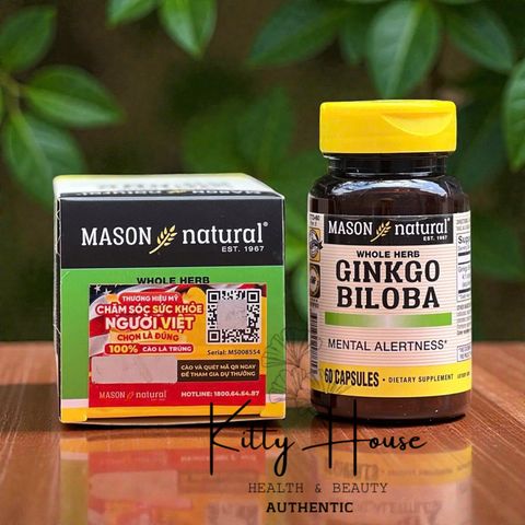 Viên Uống Bổ Não Mason Natural Ginkgo Biloba 60 Viên - Hỗ Trợ Tăng Cường Trí Nhớ và Tuần Hoàn Máu Não