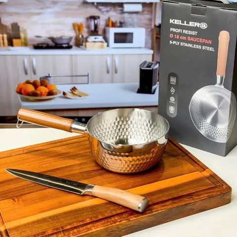 Chảo Quánh Mini Keller Profi Resist 18cm - Chất Liệu Thép Không Gỉ, Chống Dính, Tay Cầm Gỗ, Dùng Trên Mọi Loại Bếp