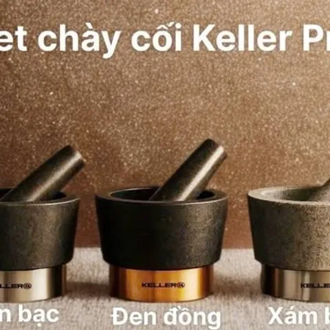 Cối Chày Granite Keller Pro - Dụng Cụ Nhà Bếp Sang Trọng, Chất Liệu Tự Nhiên, An Toàn, Thiết Kế Tinh Tế, Đen Bạc/Đen Đồng/Xám Bạc