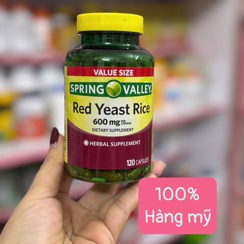 Spring Valley Gạo Men Đỏ 600mg - 120 Viên Hỗ Trợ Giảm Cholesterol, Cân Bằng Mỡ Máu, Duy Trì Sức Khỏe Tim Mạch