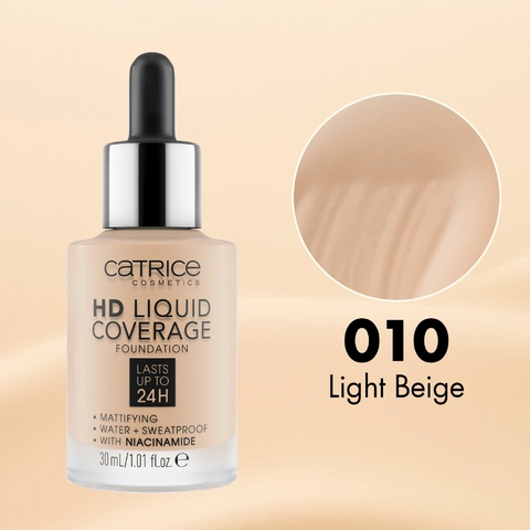 Kem Nền Catrice HD Liquid Coverage 24h SPF25 30ml - Che Phủ Tốt, Lâu Trôi, Mỏng Nhẹ, Phù Hợp Mọi Loại Da