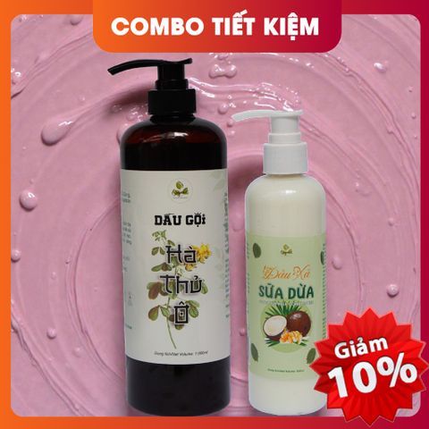 Combo Dầu Gội Hà Thủ Ô & Dầu Xả Sữa Dừa Lam Mộc - Chăm Sóc Tóc Tự Nhiên, Giảm Gãy Rụng, An Toàn, Không Silicone, Phục Hồi Tóc Hư Tổn