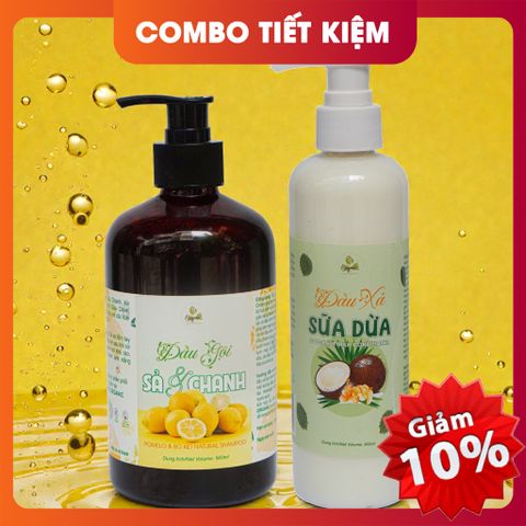 Combo Dầu Gội Thảo Dược Sả Chanh & Dầu Xả Sữa Dừa Lam Mộc - Chăm Sóc Tóc Mềm Mượt, Khỏe Mạnh, An Toàn Cho Mọi Loại Tóc