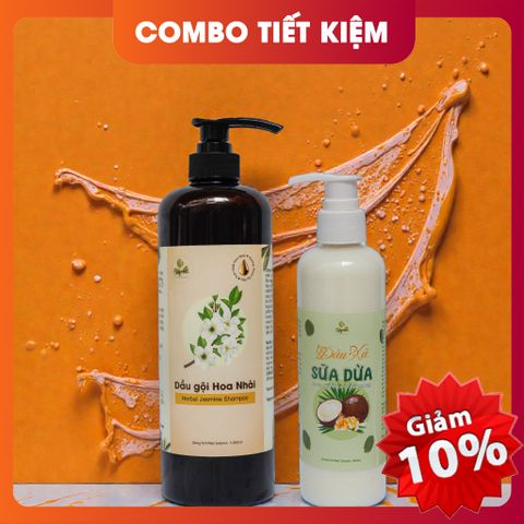 Combo Dầu Gội Thảo Dược Hoa Nhài & Dầu Xả Sữa Dừa Lam Mộc - Chăm Sóc Tóc Tự Nhiên Mềm Mượt, An Toàn Cho Da Đầu Nhạy Cảm