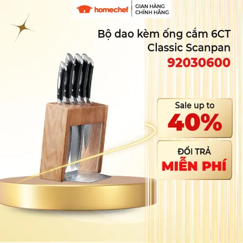 Bộ dao gỗ Sồi Scanpan Classic 6 chi tiết - Thép không gỉ cao cấp, dao thái, dao khắc, dao bánh mì, thiết kế Đan Mạch chính hãng
