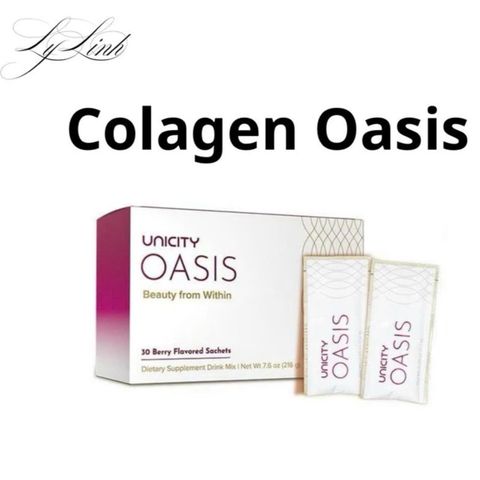 Bột Collagen và Vitamin C Unicity Oasis - Hỗ trợ dưỡng ẩm và làm đẹp da, Hộp 30 gói, Giúp da săn chắc và tươi sáng.