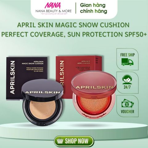 Phấn Nước Aprilskin Hero Cushion SPF50+ PA ++++ 12g - Trang Điểm Dưỡng Ẩm, Che Phủ Khuyết Điểm, Sản Phẩm Hàn Quốc Tươi Mới