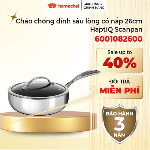 Chảo chống dính sâu lòng Scanpan HaptiQ 26cm có nắp - Dụng cụ nấu ăn bếp từ, bảo hành 3 năm, hàng chính hãng, cao cấp từ Đan Mạch