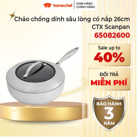 Chảo chống dính Scanpan CTX 26cm/3.7L - Thiết kế inox sang trọng, bảo hành 3 năm, an toàn sức khỏe, phù hợp với mọi loại bếp