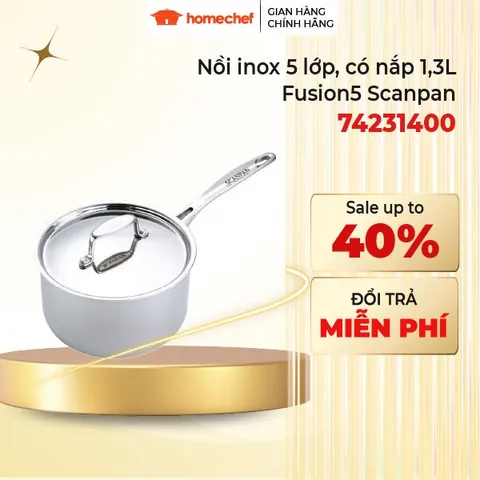 Nồi Inox Đáy Liền Scanpan Fusion 5 Lớp 1.3L/14cm - Dùng Bếp Từ, Chịu Nhiệt, Dễ Vệ Sinh | Hàng Chính Hãng Denmark