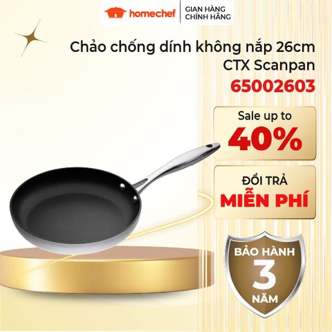 Chảo chống dính Scanpan CTX 26cm 7 lớp - Công nghệ Greentek an toàn, dùng mọi loại bếp, bảo hành 3 năm, thiết kế inox sang trọng
