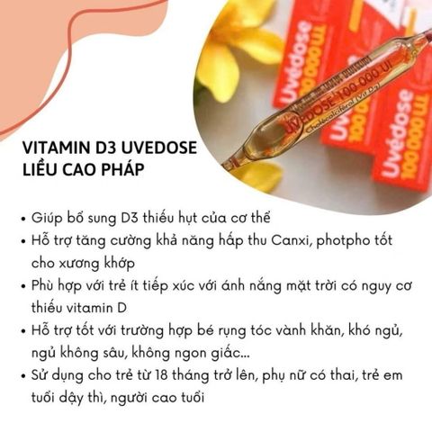 Vitamin D3 Uvedose 100000 UI cho bé từ 18 tháng - Liều cao hỗ trợ xương khớp & sức khỏe gia đình (ống 2ml)