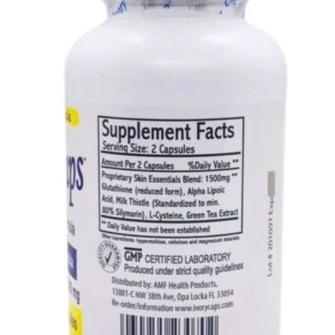 Viên Uống Trắng Da Ivory Caps 1500mg - Tái Tạo Da Sáng Khỏe Từ Bên Trong, Hỗ Trợ Ngăn Ngừa Lão Hóa, Mỹ 60 Viên