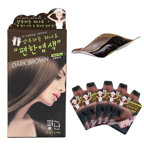 Hộp Gội Nhuộm Tóc Phủ Bạc Pyeonan Hàn Quốc - Combo 5 Gói, Thành Phần Tự Nhiên, Bảo Vệ Tóc Khỏe Mạnh, Nhuộm Nhanh, Dễ Dùng