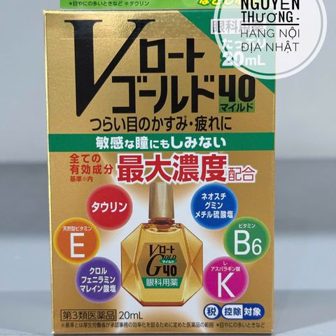 Nước Nhỏ Mắt Rohto Gold 40 Mild 20Ml – Sản Phẩm Chăm Sóc Mắt Bổ Sung Dưỡng Chất Giảm Mỏi, Khô Mắt, Dễ Sử Dụng từ Nhật Bản