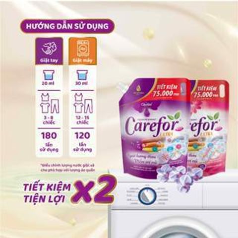 Nước Giặt Xả Vải Carefor 3.6L - Giặt Sạch, Diệt Khuẩn 99.99%, Lưu Hương Dài Lâu, An Toàn Cho Da Nhạy Cảm