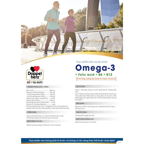 Viên dầu cá Doppelherz Omega 3 hỗ trợ sức khỏe mắt, tim mạch, não bộ - Thực phẩm chức năng, 30 viên