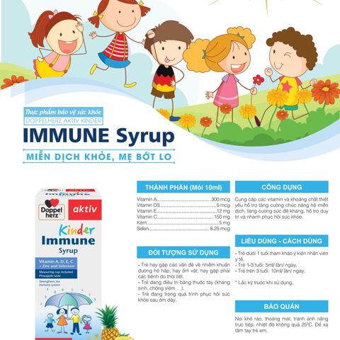 Siro tăng đề kháng trẻ em Doppelherz Kinder Immune Syrup 150ml - Hỗ trợ phòng ngừa ốm vặt, tăng cường sức đề kháng cho bé.